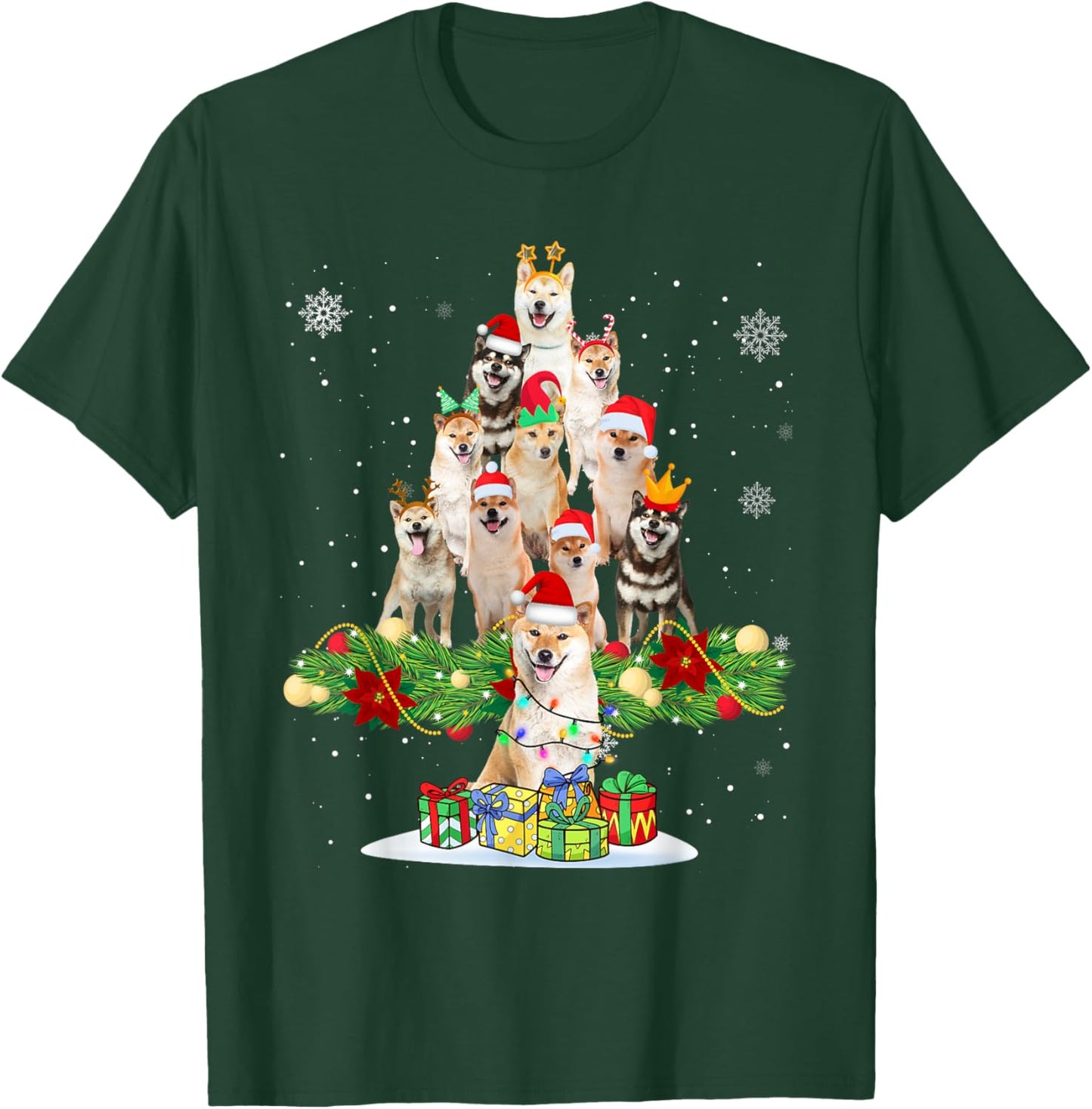 Ugly Sweater Christmas Tree Shiba Inu Dog Xmas Lights T-Shirt - T-Shirt | Forest