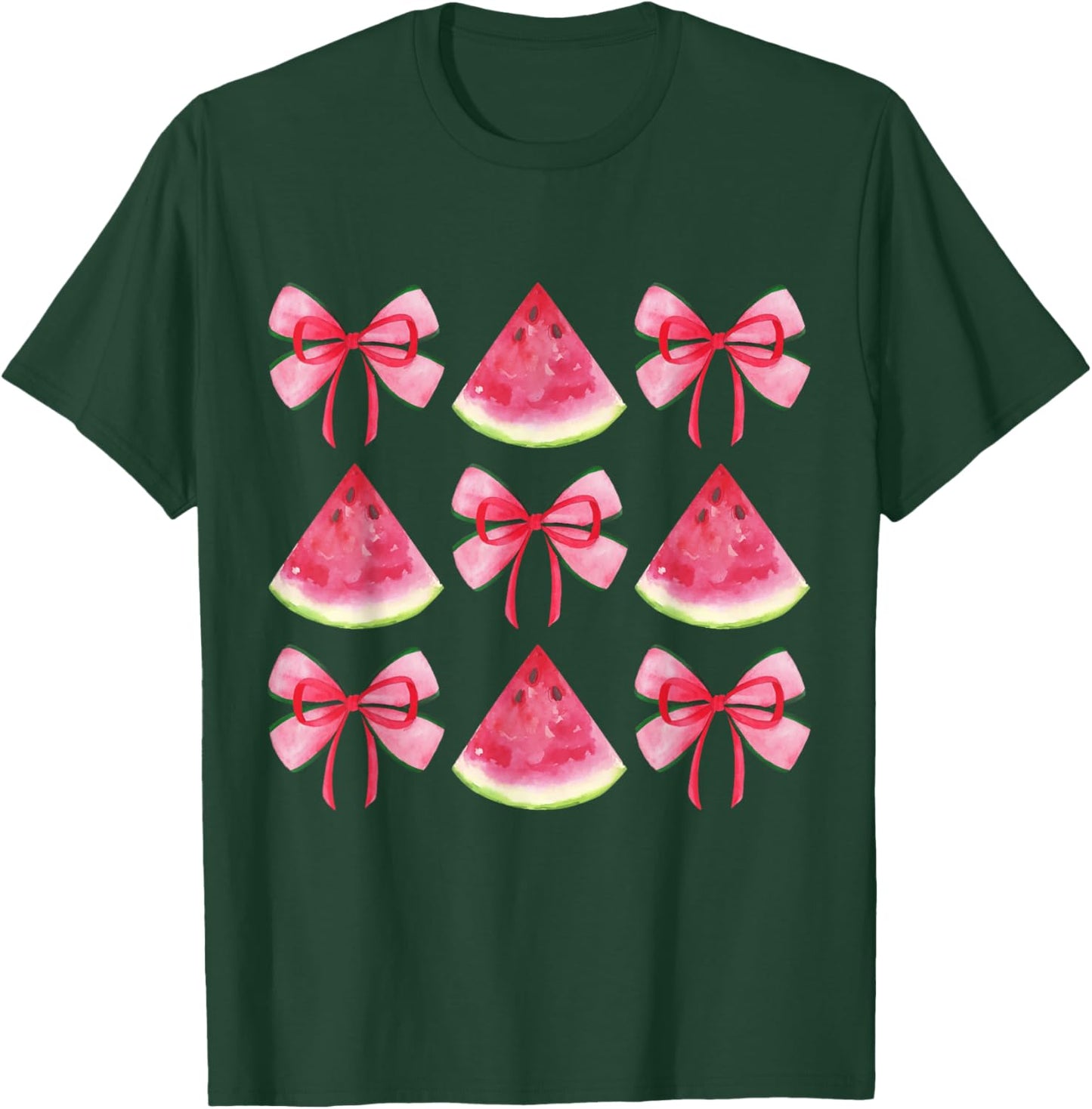 Watermelon Coquette Bow Girls Mom Women Summer Fruit Melon T-Shirt - T-Shirt | Forest