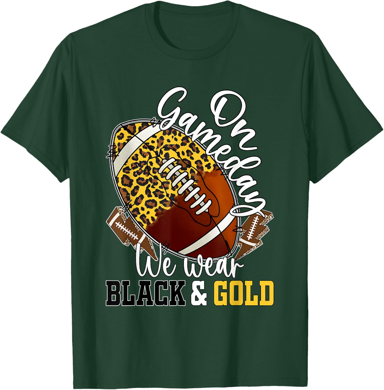 On Gameday Football We Wear Black And Gold School Spirit T-Shirt - T-Shirt | Forest