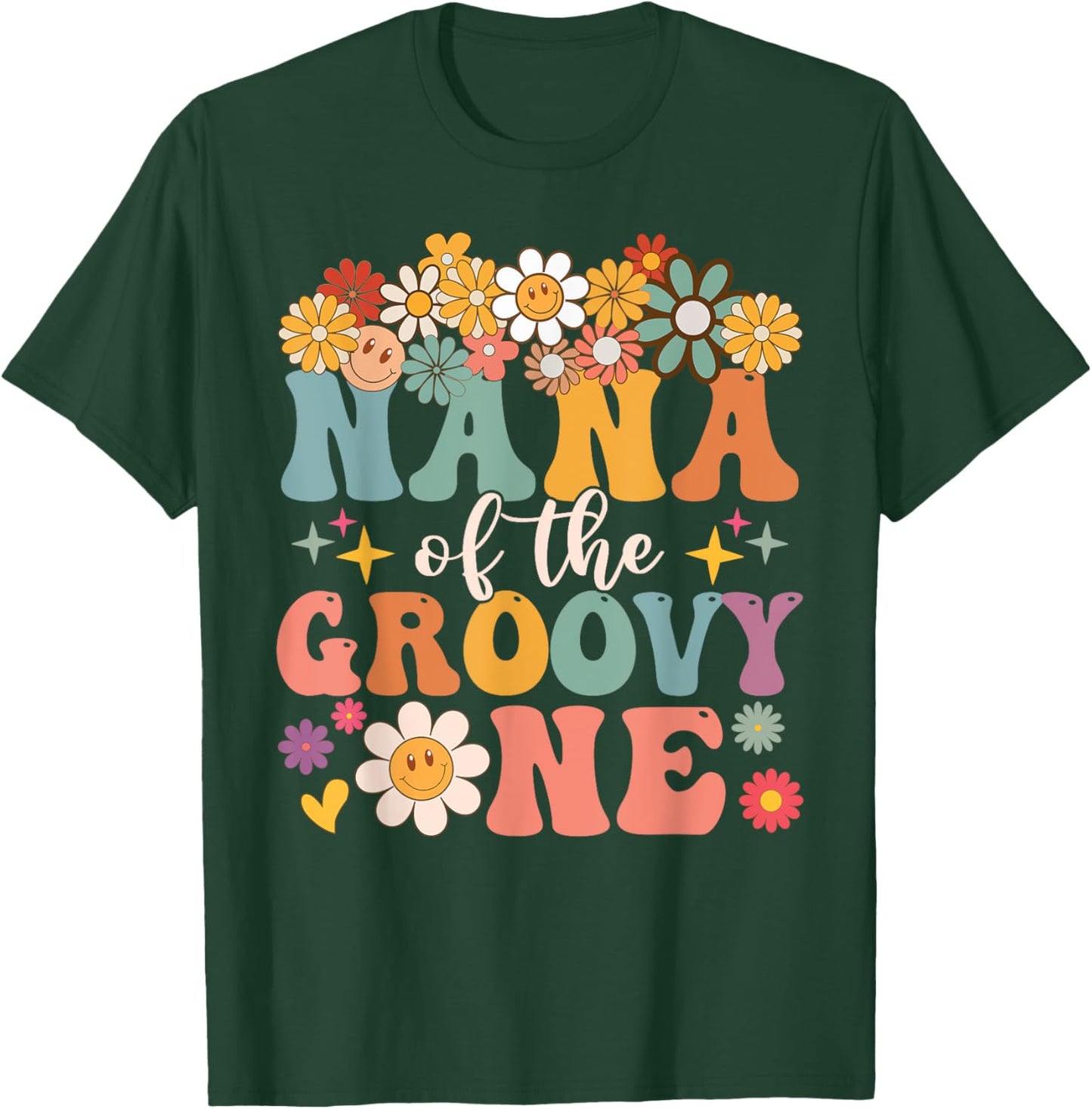Retro Nana of Groovy One Matching Family 1st Birthday Party T-Shirt - T-Shirt | Forest