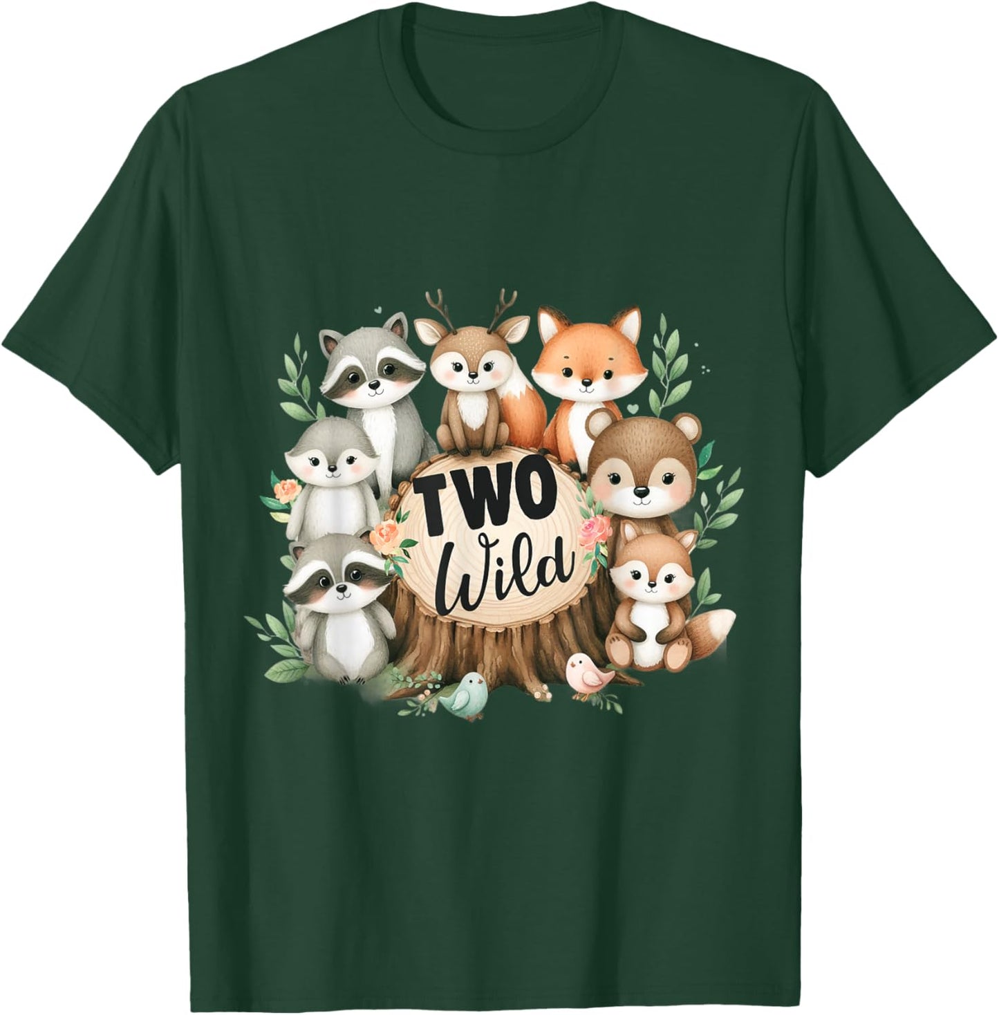 Two Wild Birthday Cute Woodland Animal Jungle 2nd Birthday T-Shirt - T-Shirt | Forest