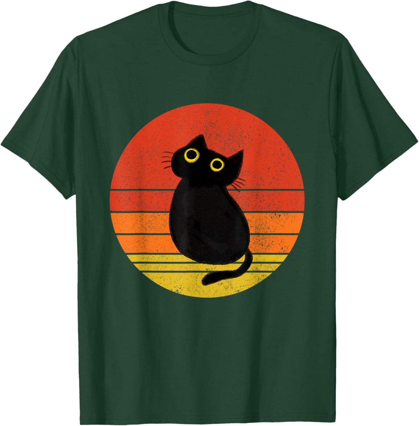 Cute Black Cat Vintage Sunset Cat Lover Cat Owner T-Shirt - T-Shirt | Forest