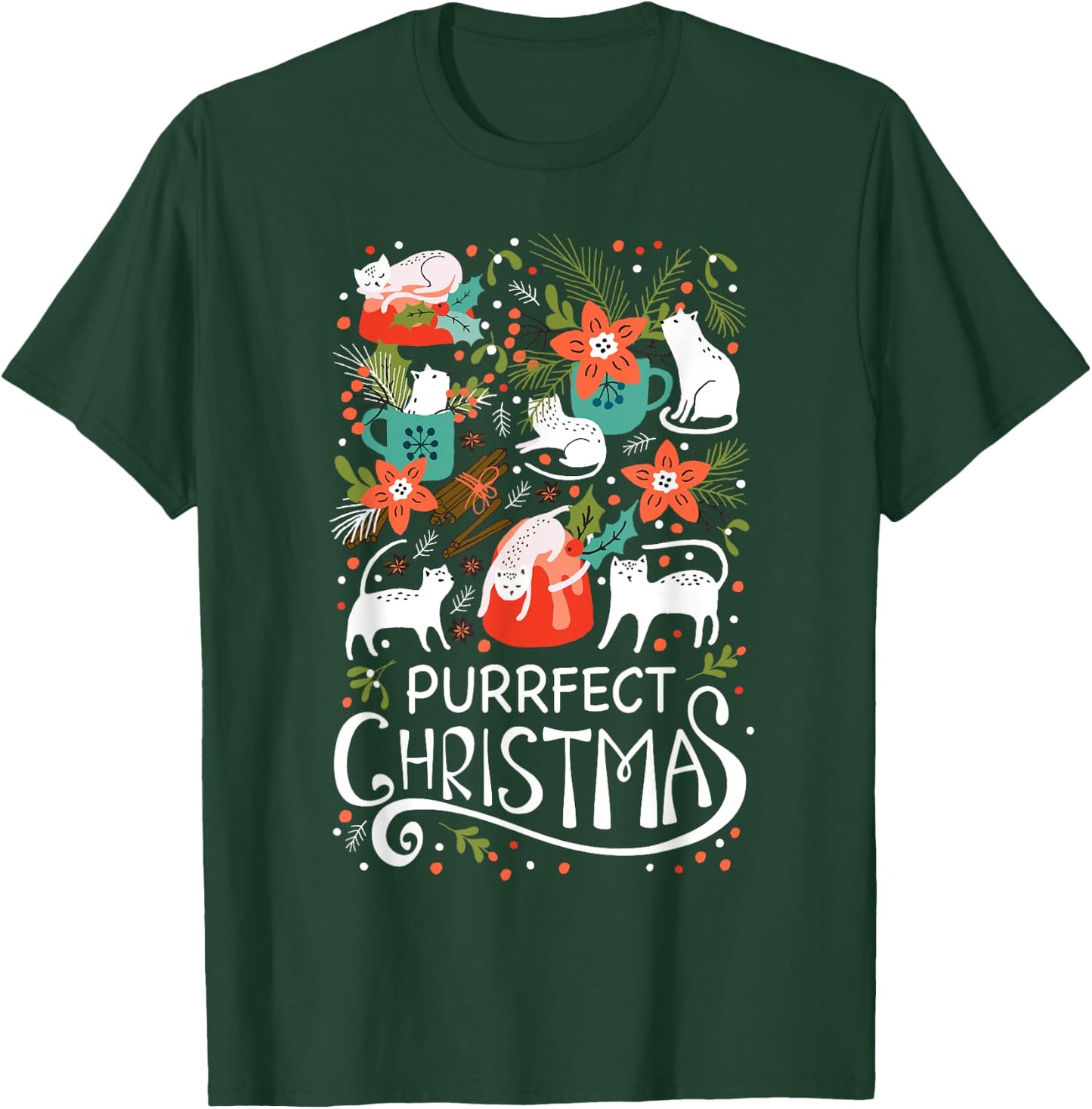 Cute Purrfect Christmas Cat Xmas Cat Lover Gift Men Women Kids T-Shirt - T-Shirt | Forest