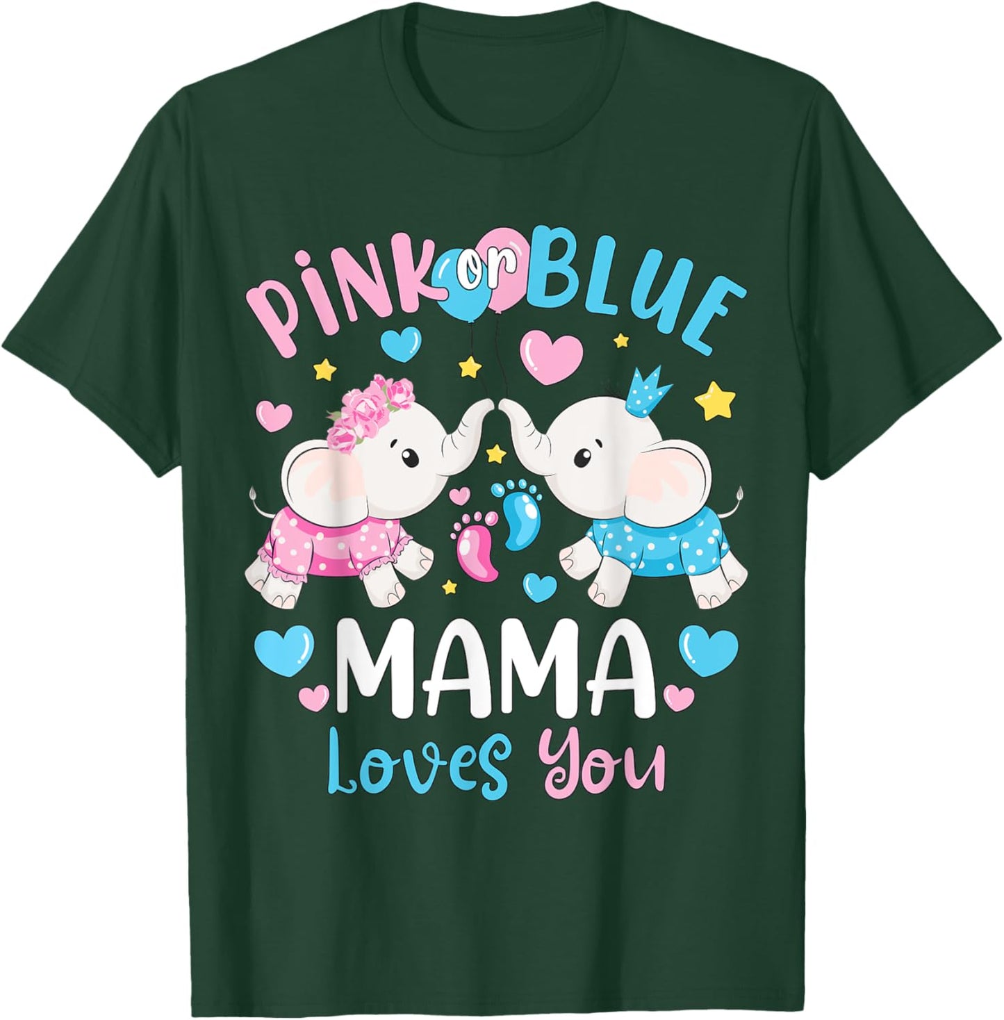 Pink or Blue Mama Mom Loves You Gender Reveal Elephant T-Shirt - T-Shirt | Forest