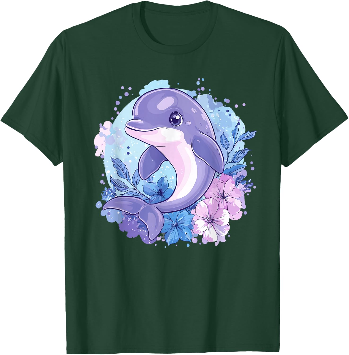 Adorable Dolphin Surrounded By Flowers T-Shirt - T-Shirt | Forest