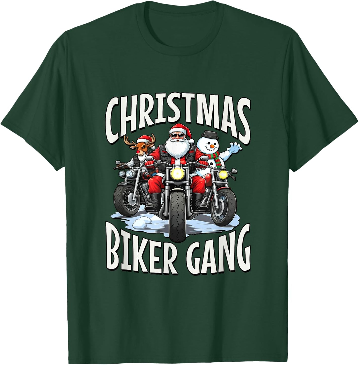 Christmas Biker Gang - Santa, Reindeer & Snowman Bikers T-Shirt - T-Shirt | Forest