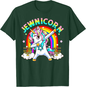 Jewnicorn Funny Cute Hanukkah Jewish Rainbow Unicorn Menorah T-Shirt - T-Shirt | Forest