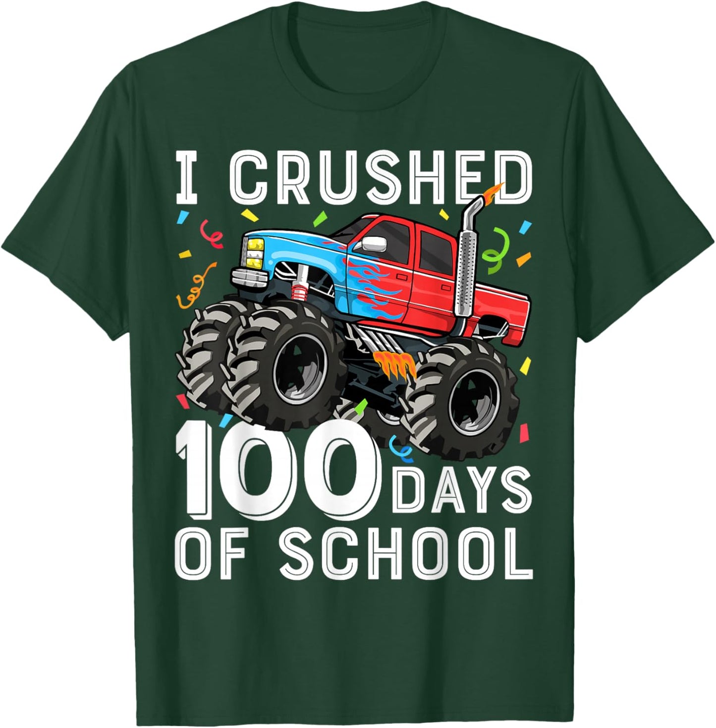 100 Days of School Monster Truck 100th Day of School Boys T-Shirt - T-Shirt | Forest