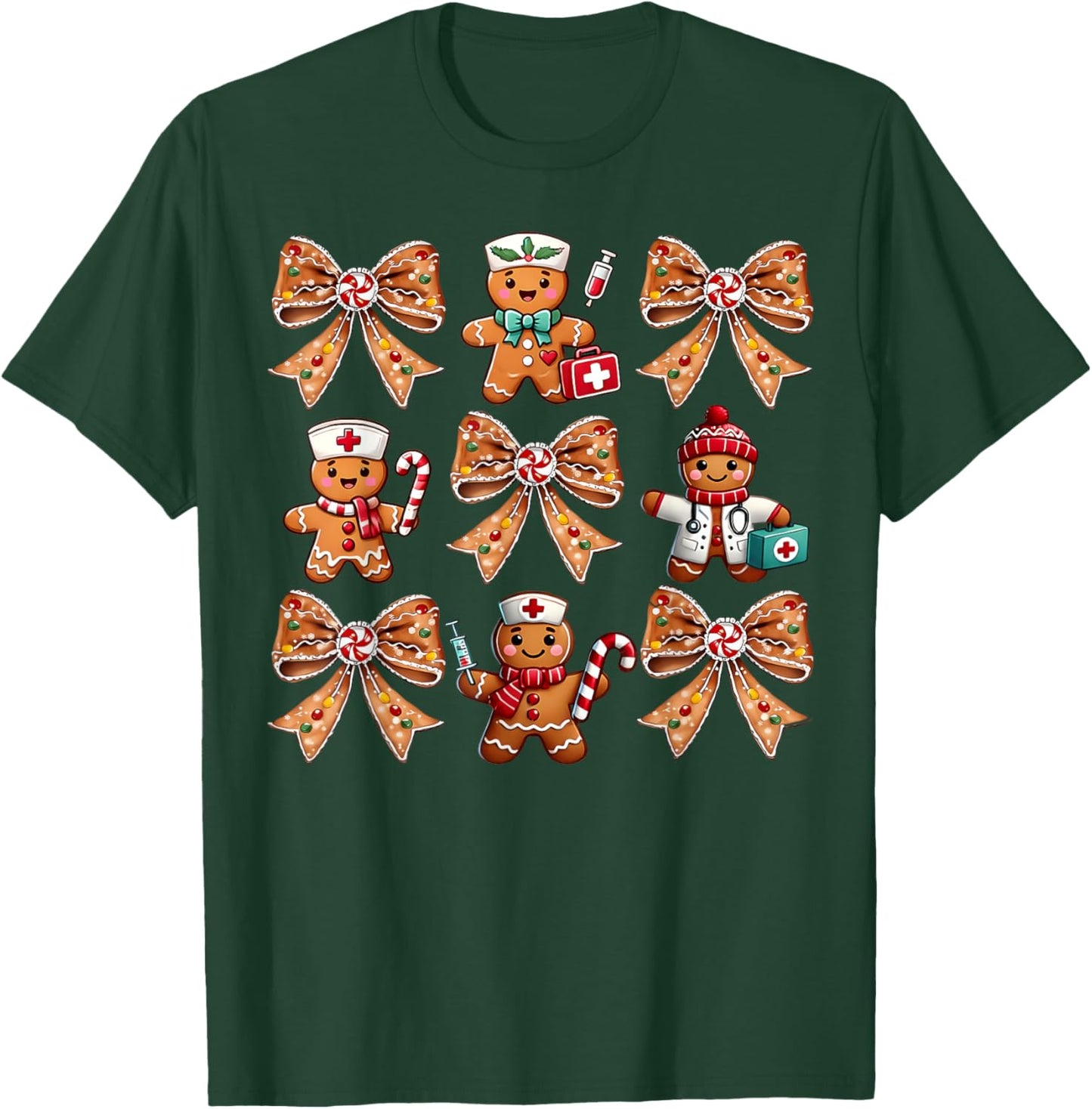 Coquette Bow Gingerbread Christmas Nurse Xmas Holiday T-Shirt - T-Shirt | Forest