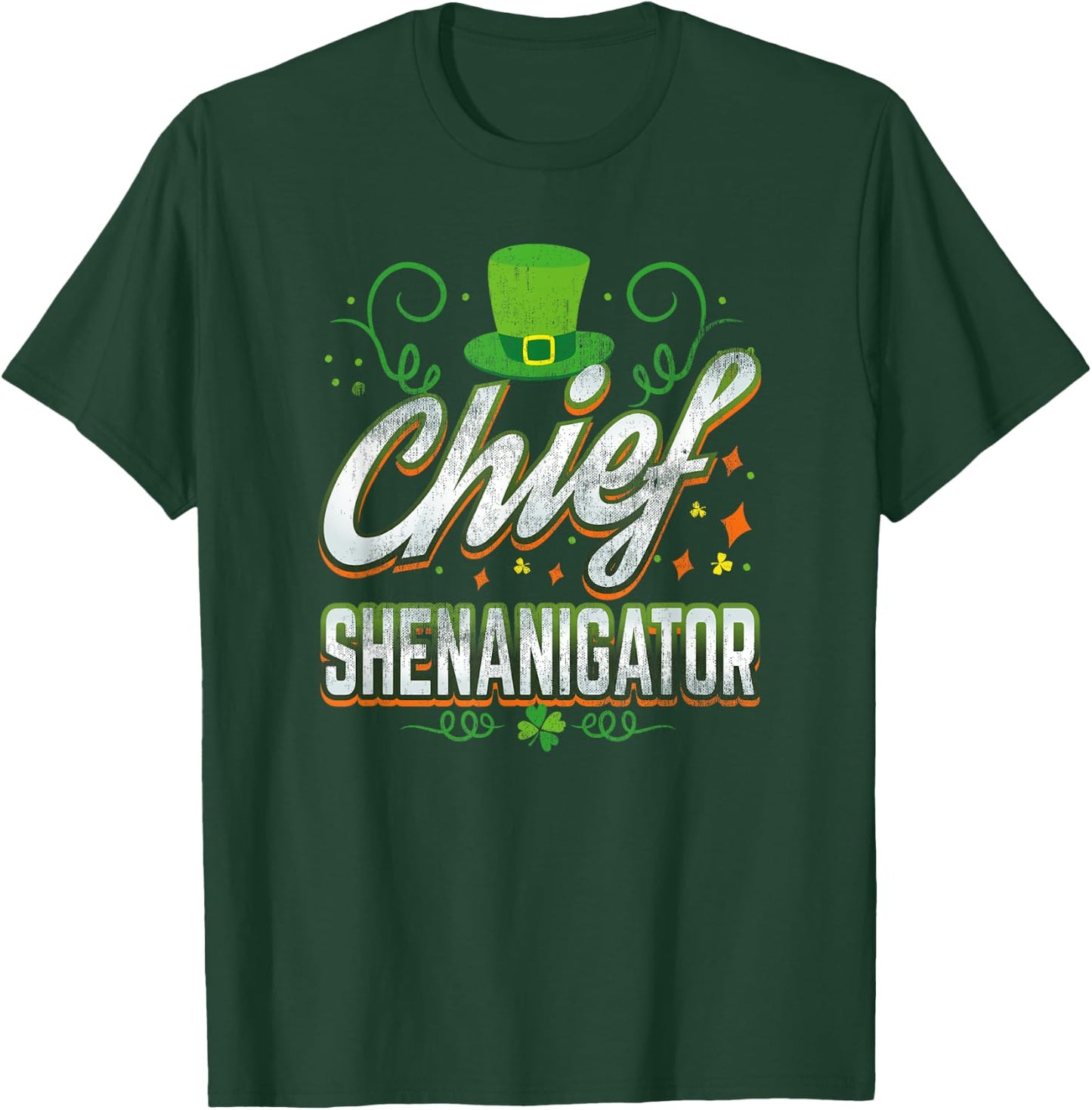 Retro Chief Shenanigator Lucky Leprechaun Hat St Patrick Day T-Shirt - T-Shirt | Forest