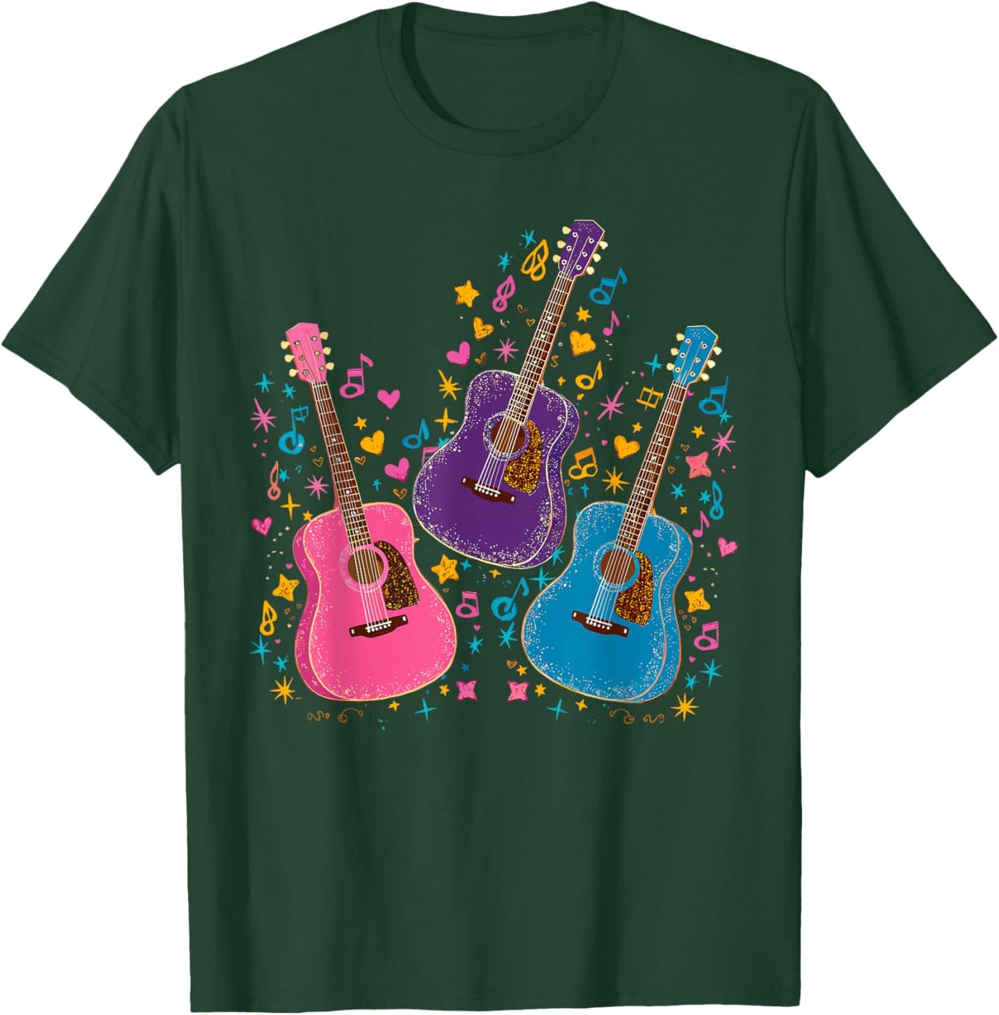 Musical Acoustic Guitars T-Shirt - T-Shirt | Forest