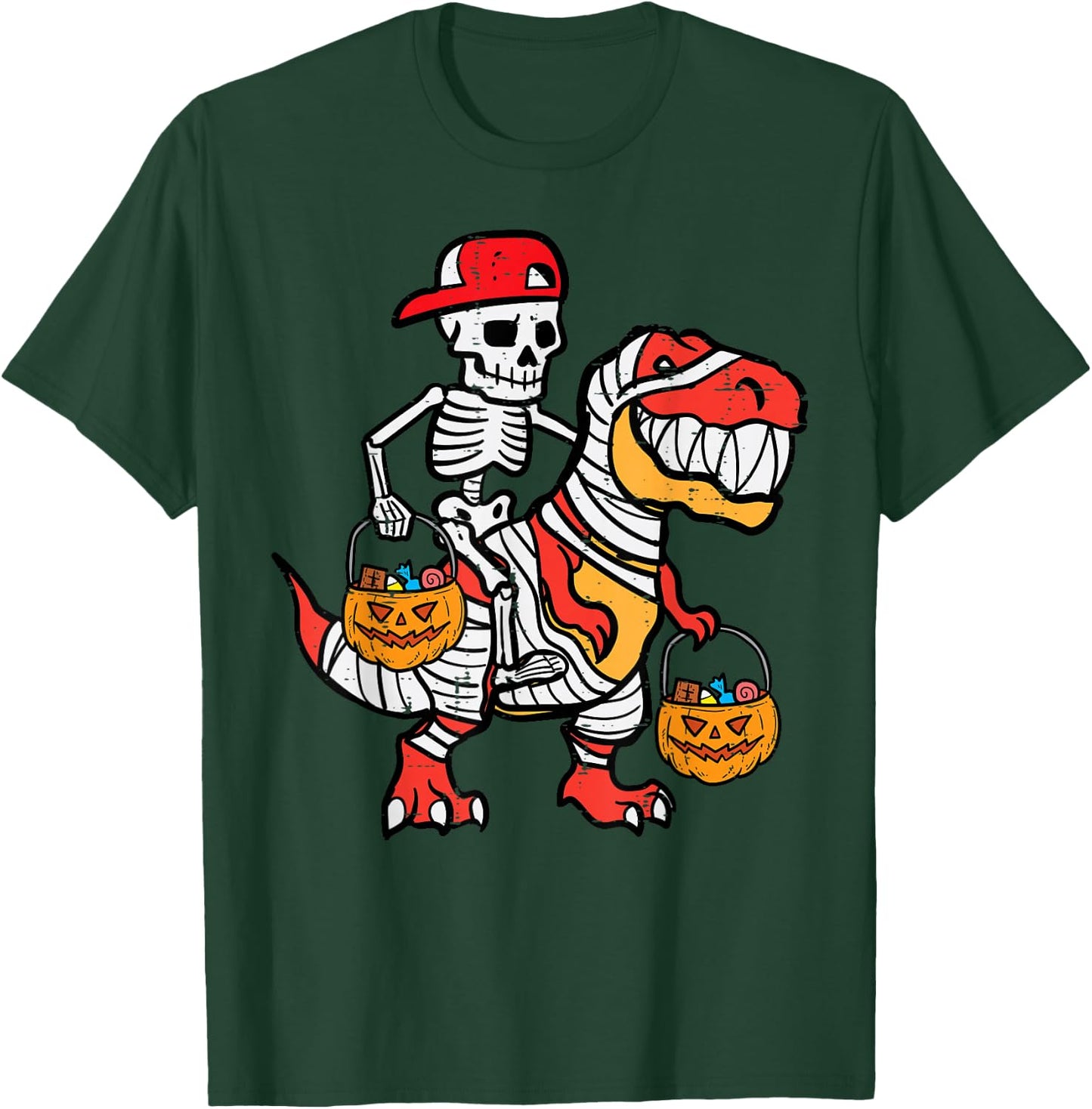 Cool Skeleton Cap Dino Mummy Toddler Boy Halloween Boys Kids T-Shirt - T-Shirt | Forest