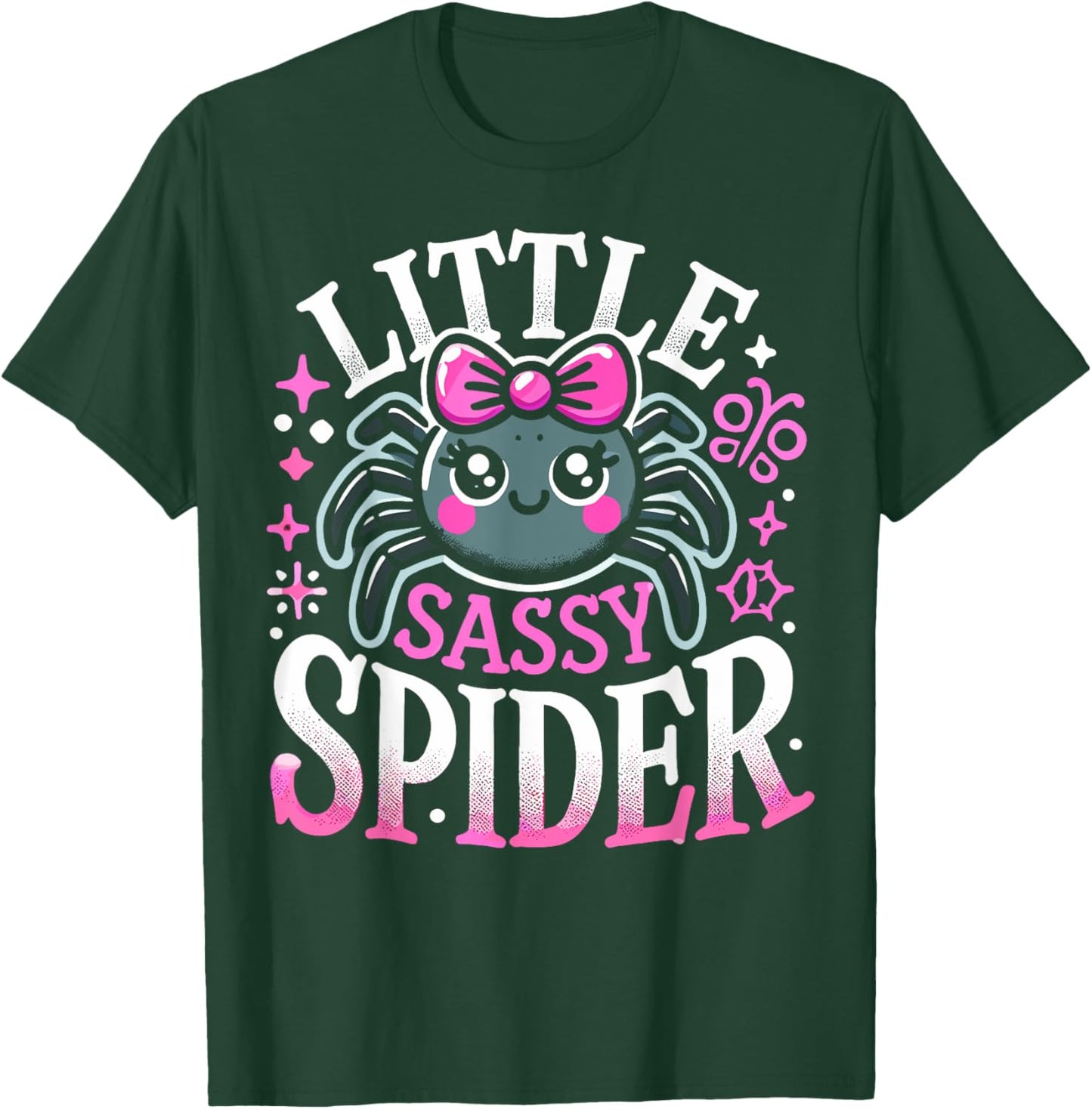 Kids Little Sassy Spider Girls Cute Spider Halloween Decor T-Shirt - T-Shirt | Forest