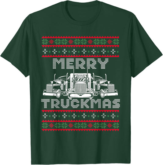 Christmas Semi Truck Funny Christmas Trucker Merry Truckmas T-Shirt - T-Shirt | Forest