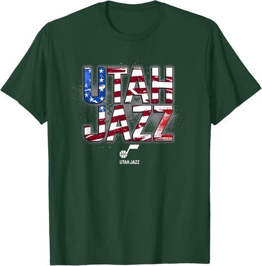 NBA Utah Jazz American Flag Distressed Paint Spill Logo T-Shirt - T-Shirt | Forest
