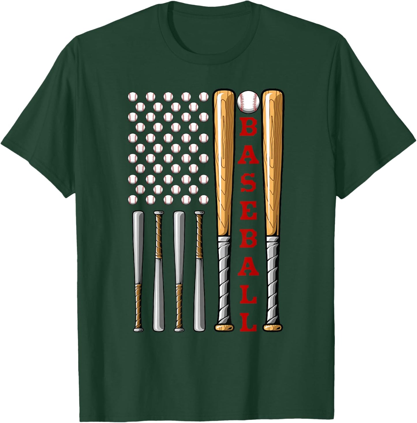 Patriotic US American Baseball Flag - Vintage Baseball Flag T-Shirt - T-Shirt | Forest