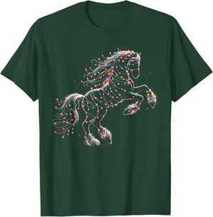 Horse Xmas Lights Gifts Girls Boys Christmas Horse T-Shirt - T-Shirt | Forest