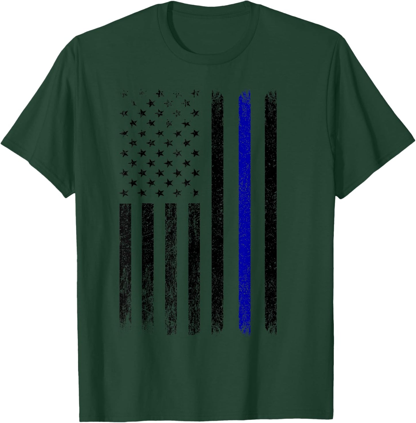 Police Thin Blue Line Flag USA American Patriotic T-Shirt - T-Shirt | Forest