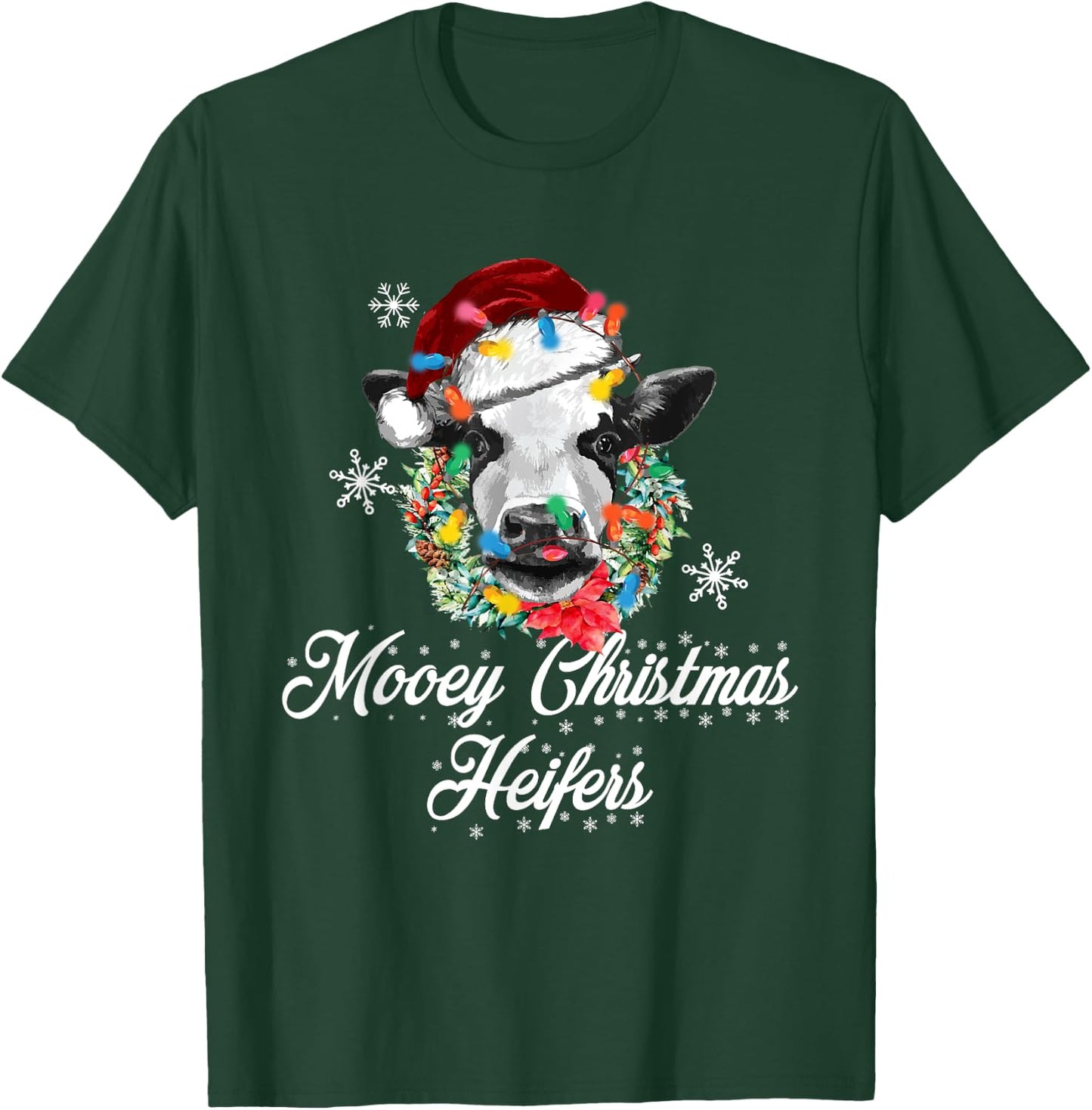 Mooey Christmas Heifers Santa Cow Christmas Lights Funny T-Shirt - T-Shirt | Forest