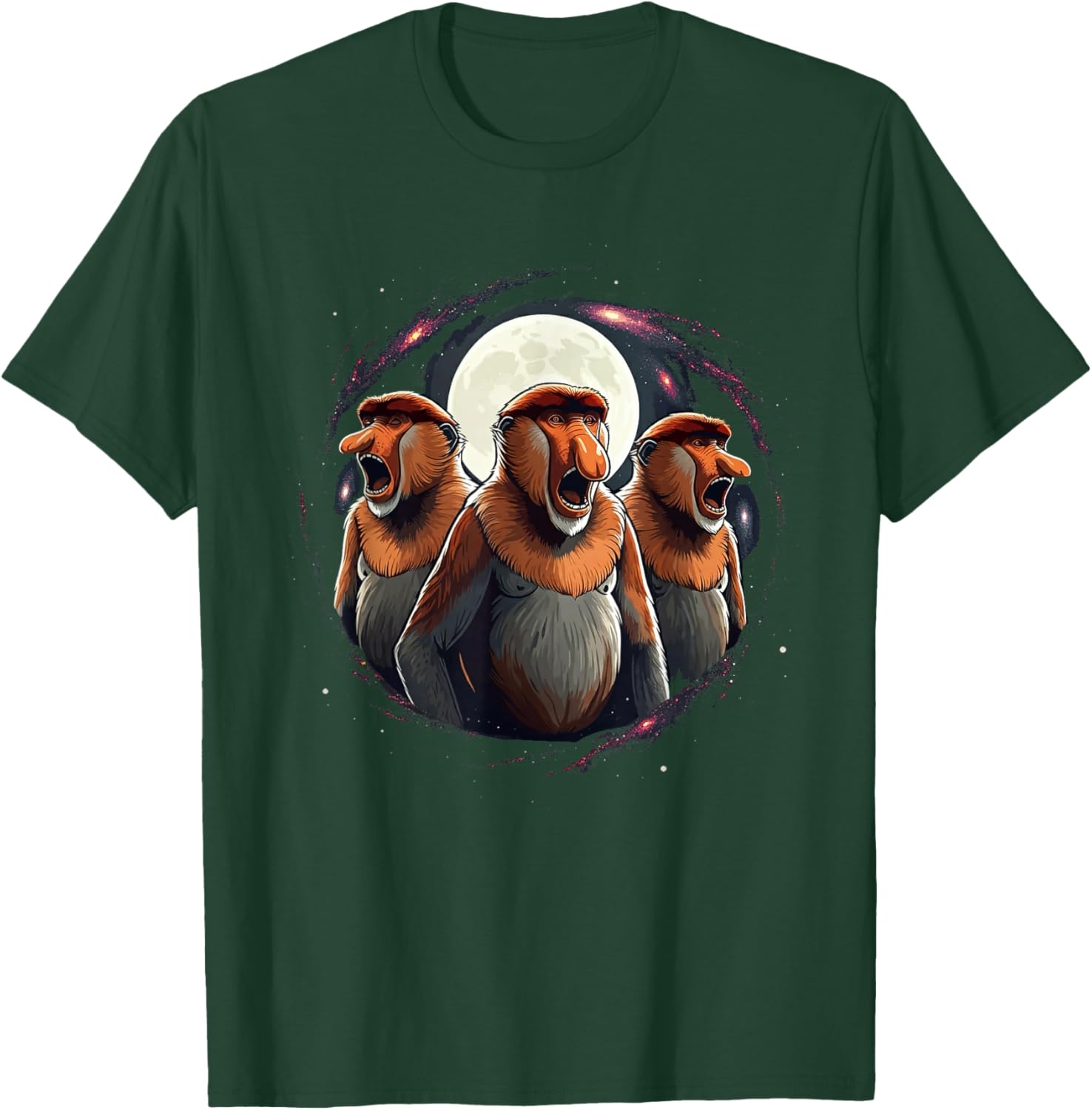 3 Proboscis Monkeys Moon Howling Funny Meme Men Women Kids T-Shirt - T-Shirt | Forest