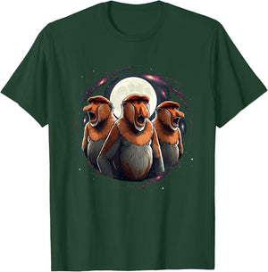 3 Proboscis Monkeys Moon Howling Funny Meme Men Women Kids T-Shirt - T-Shirt | Forest
