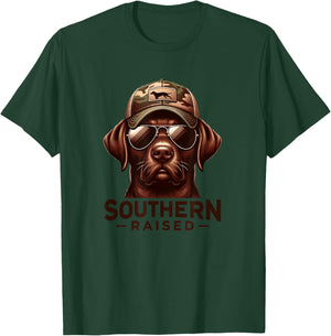 Chocolate Lab Southern Raised Hunting Dog Camo Hat T-Shirt - T-Shirt | Forest