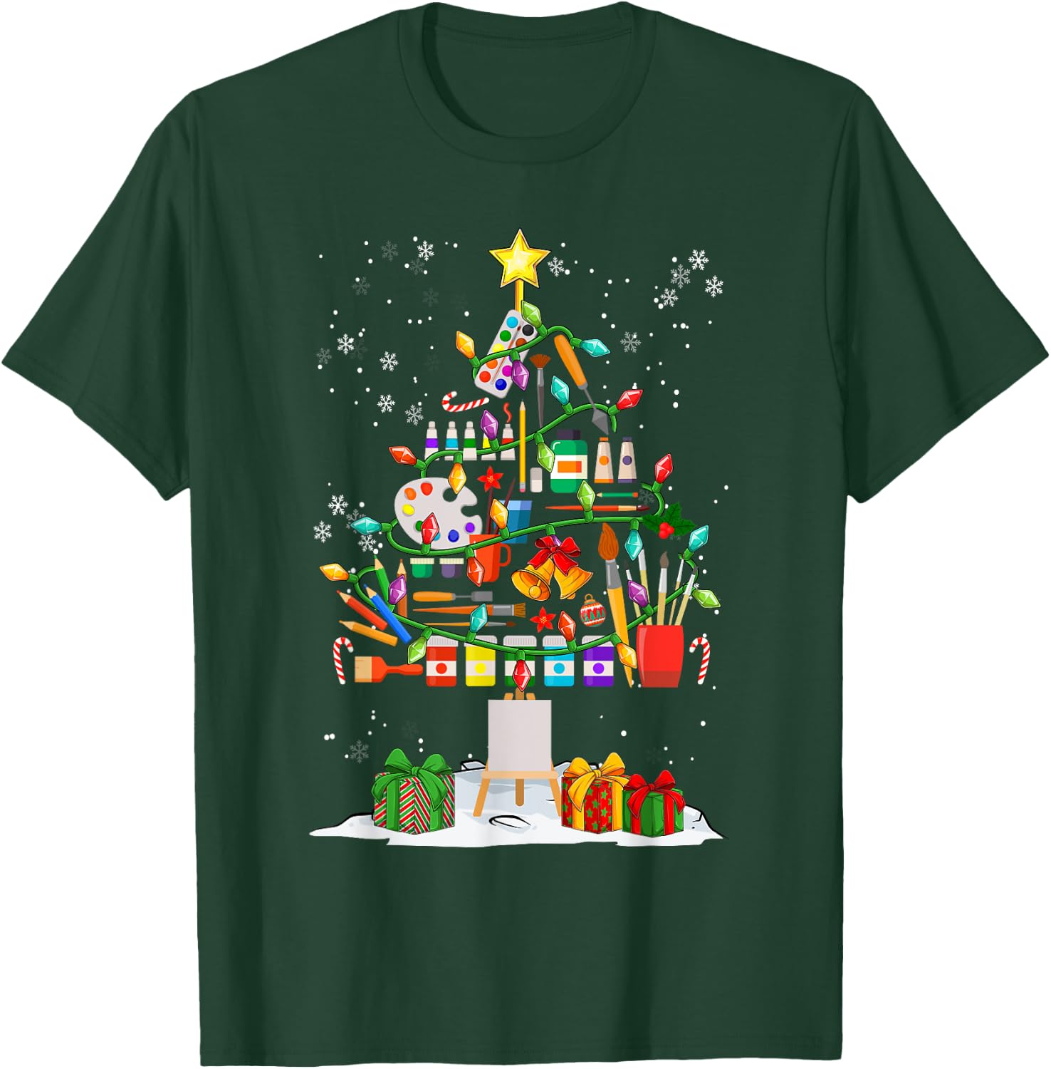 Funny Art Christmas Tree Decorations Art Teacher Xmas Pajama T-Shirt - T-Shirt | Forest