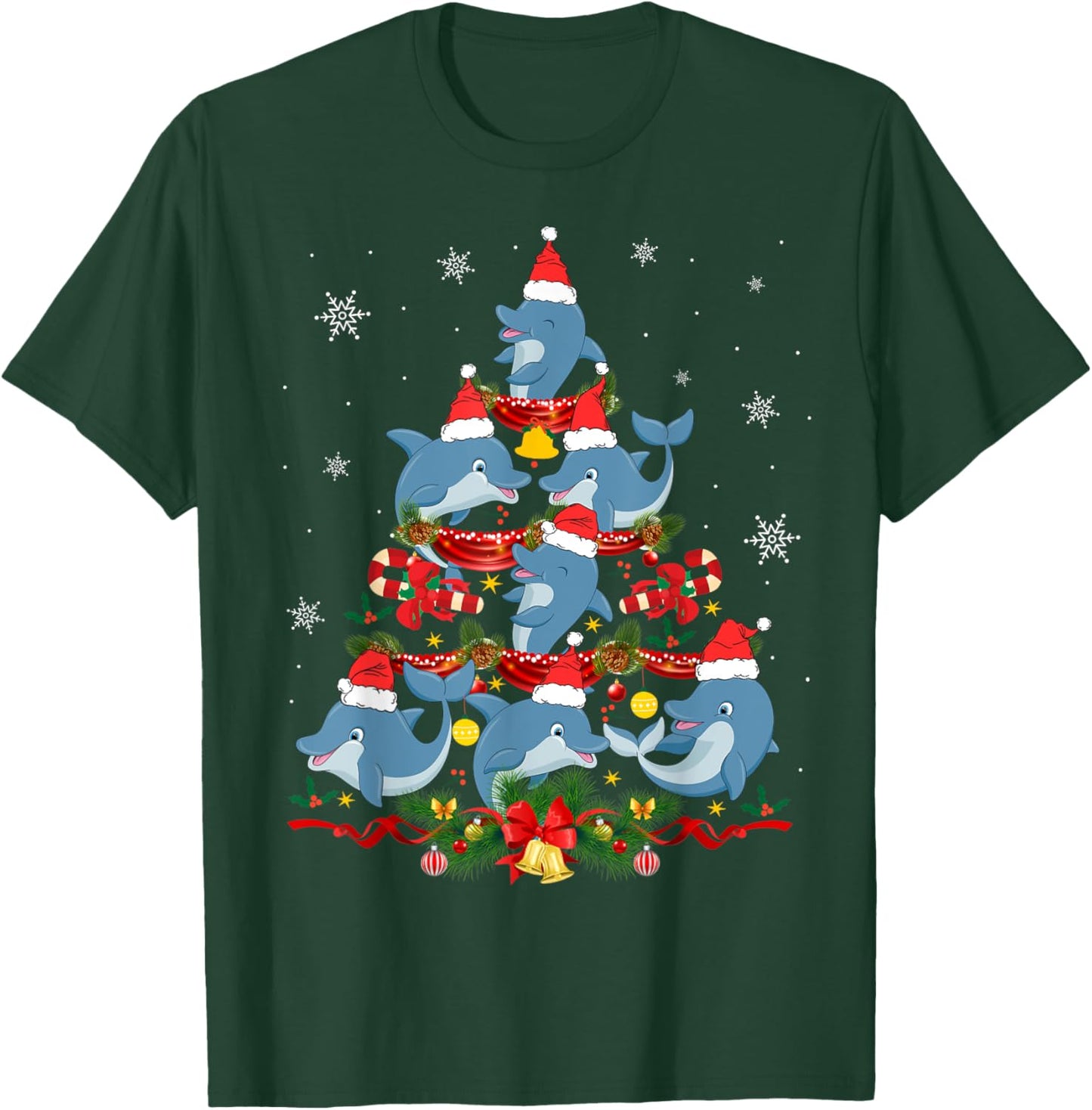 Santa Dolphin Christmas Tree Light Animal Lover Ornament T-Shirt - T-Shirt | Forest