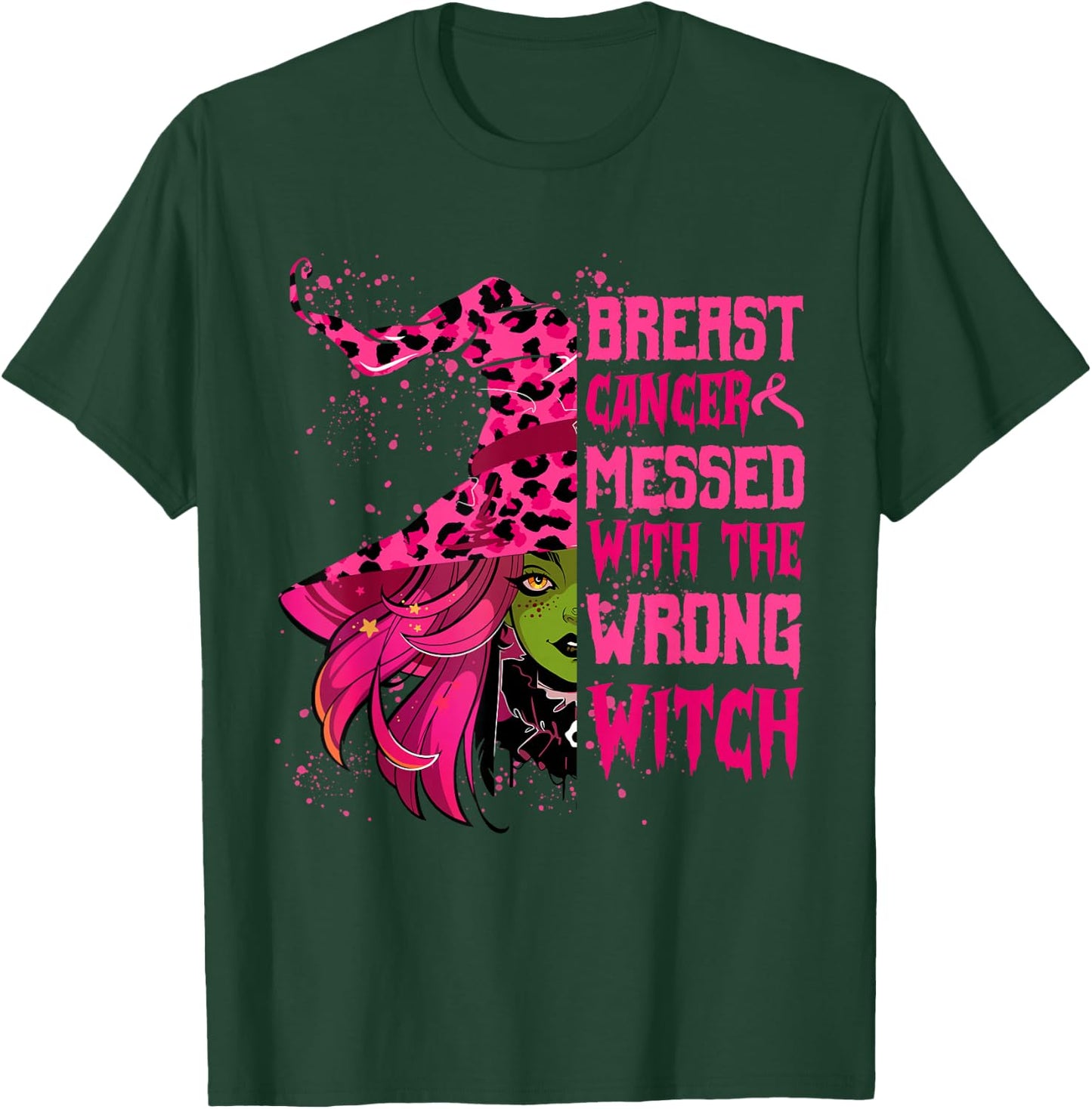 Breast Cancer Messed With Wrong Witch Halloween Girls Women T-Shirt - T-Shirt | Forest