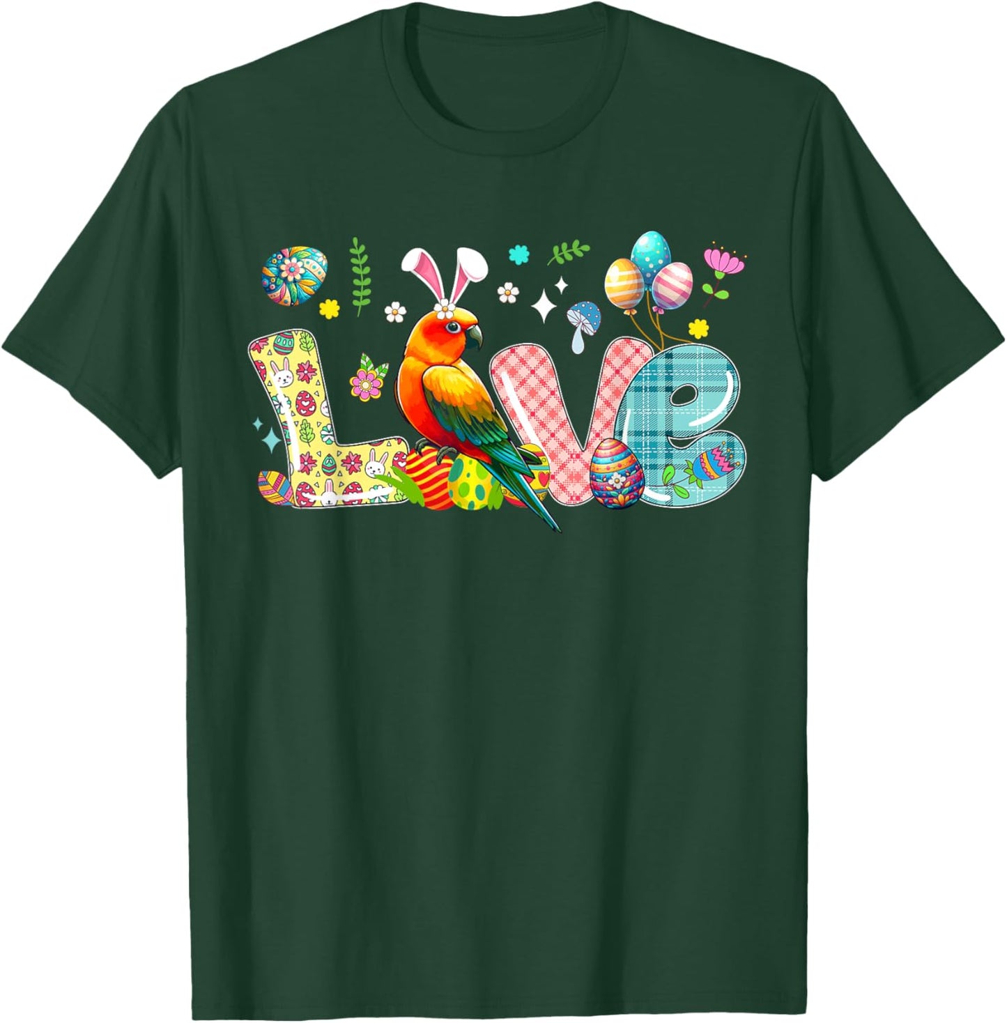 Love Easter Bunny Sun Conure Hunting Eggs Flowers Colourful T-Shirt - T-Shirt | Forest