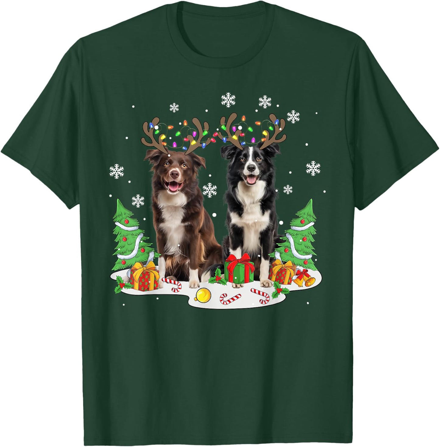 Border collie Dog Christmas lights Xmas Border collie dog Women Kids T-Shirt - T-Shirt | Forest