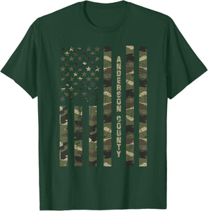 Anderson County United States Distressed Camo w US Flag T-Shirt - T-Shirt | Forest