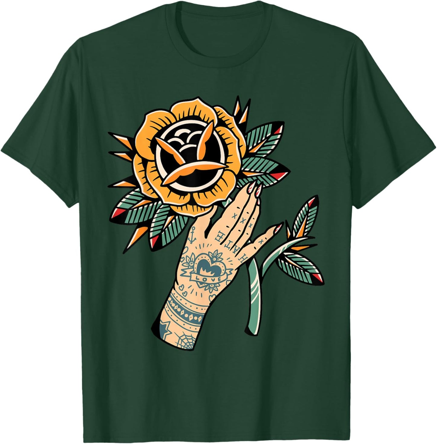 Rose x Tattoo Hand T-Shirt - T-Shirt | Forest
