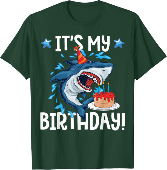 It's My Birthday Shark Shirt Gift Girls Boys Adults T-Shirt - T-Shirt | Forest