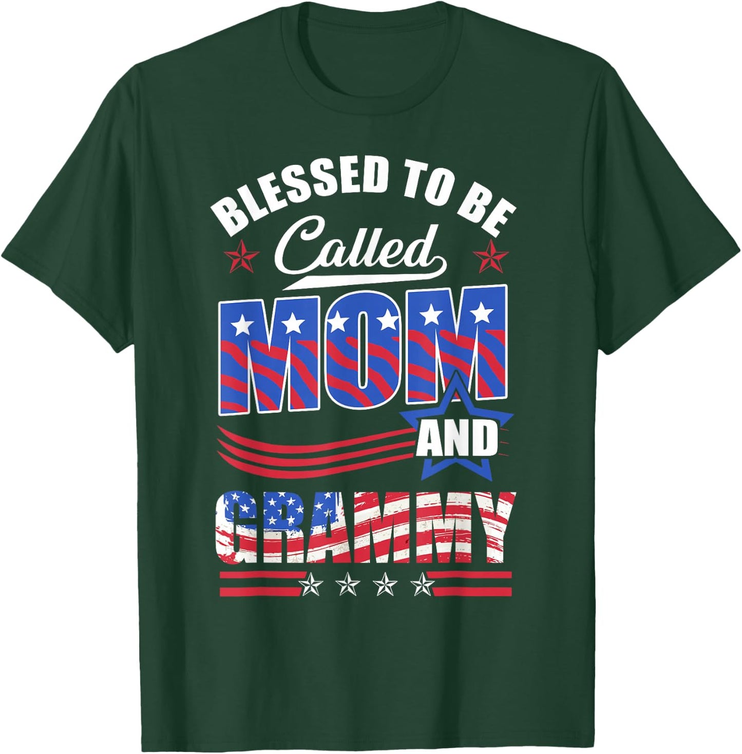 Blessed To Be Called Mom And Grammy American Flag T-Shirt - T-Shirt | Forest