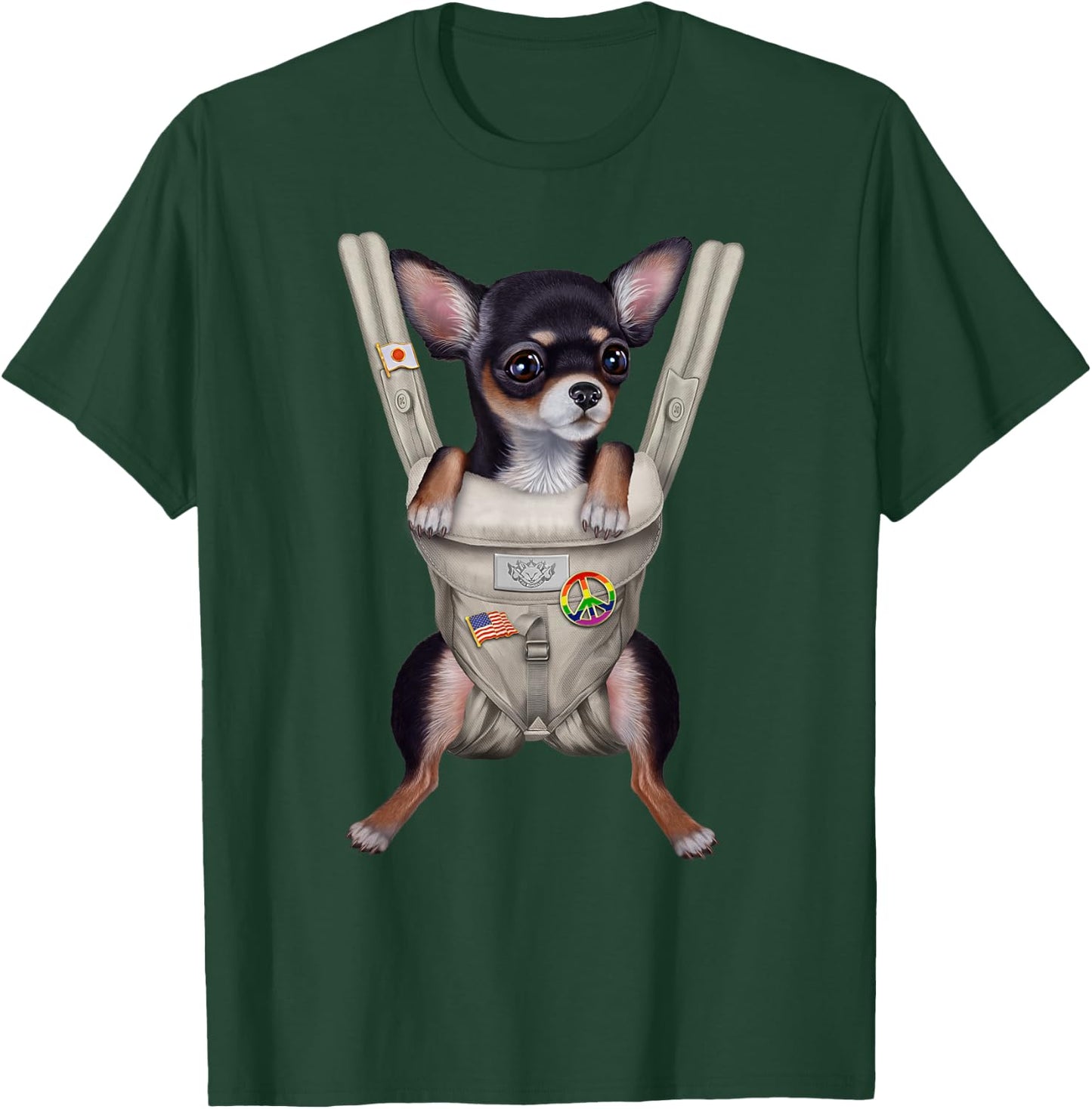 Black Chihuahua Dog in Baby Carrier Men Women Girls Kids T-Shirt - T-Shirt | Forest
