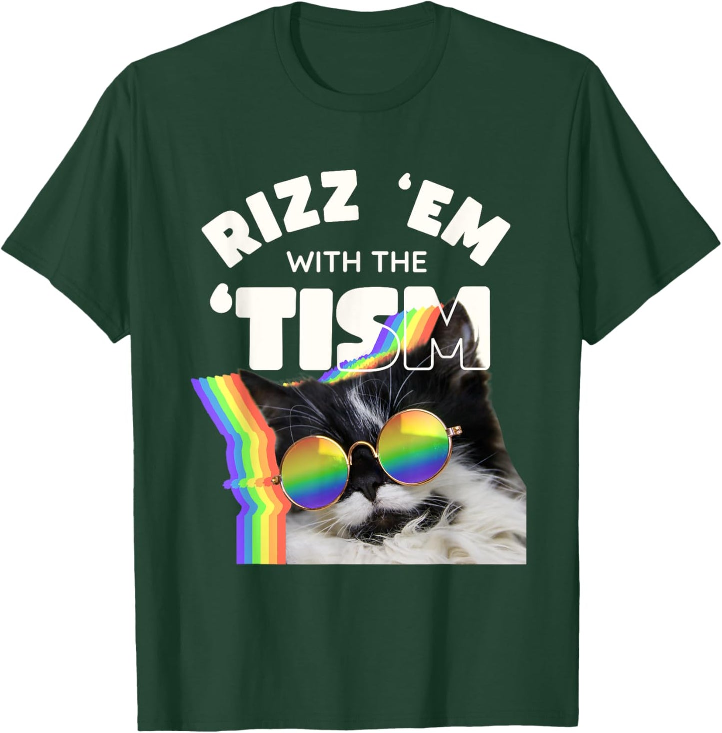 Autism Funny Rizz Em With The Tism Meme Autistic Cat Rainbow T-Shirt - T-Shirt | Forest