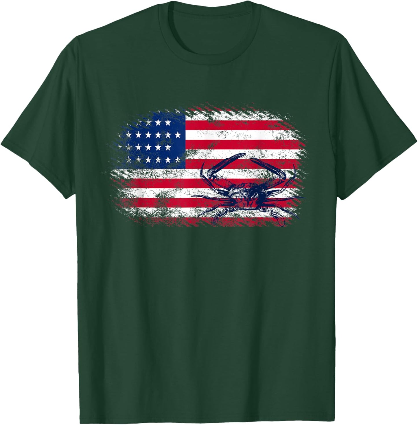 American Flag 4th of July Crab Fisherman Funny Crabbing Gift T-Shirt - T-Shirt | Forest