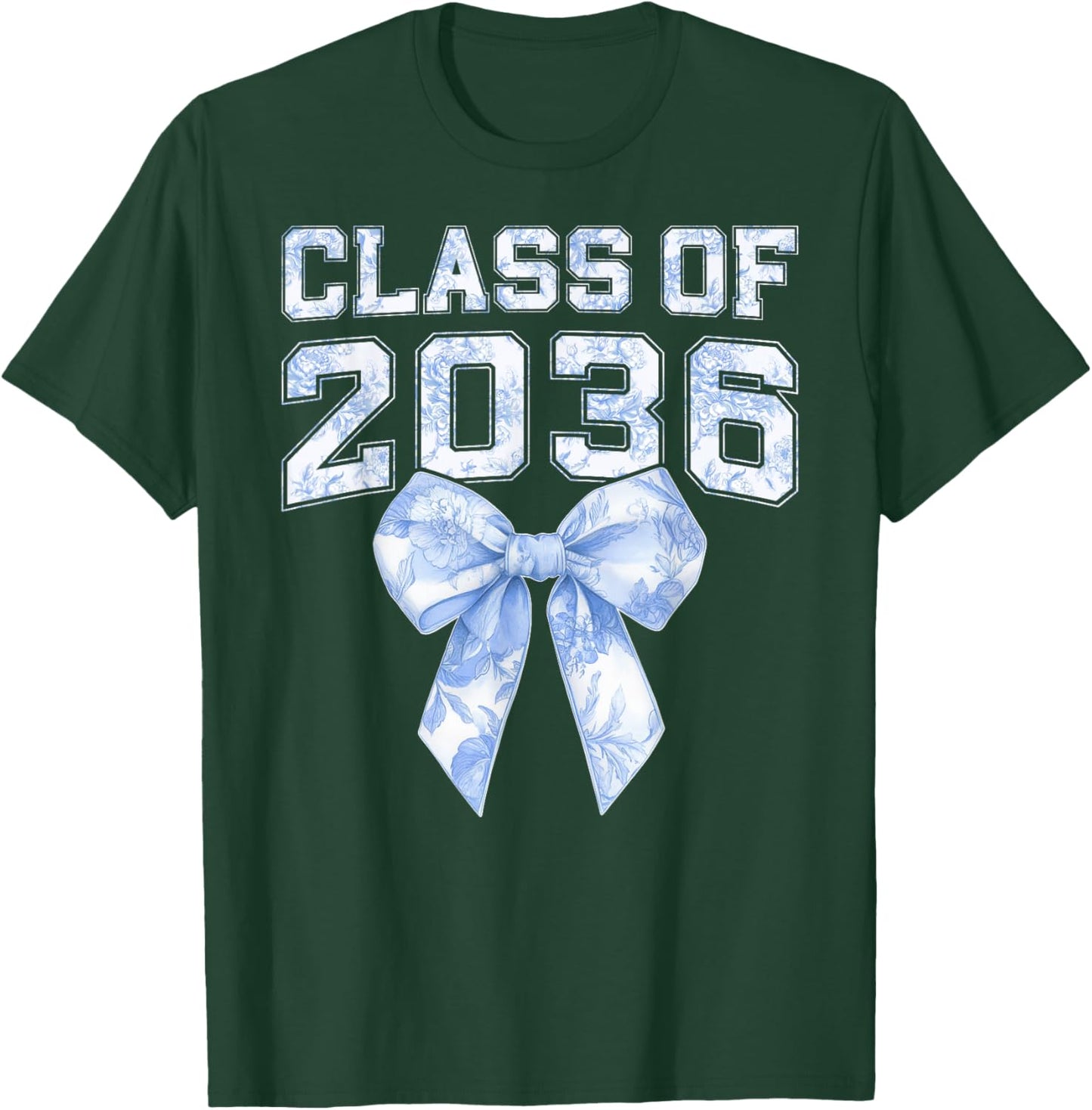Class of 2036 Coquette Bow Blue Toile Floral Preppy Kid Girl T-Shirt - T-Shirt | Forest