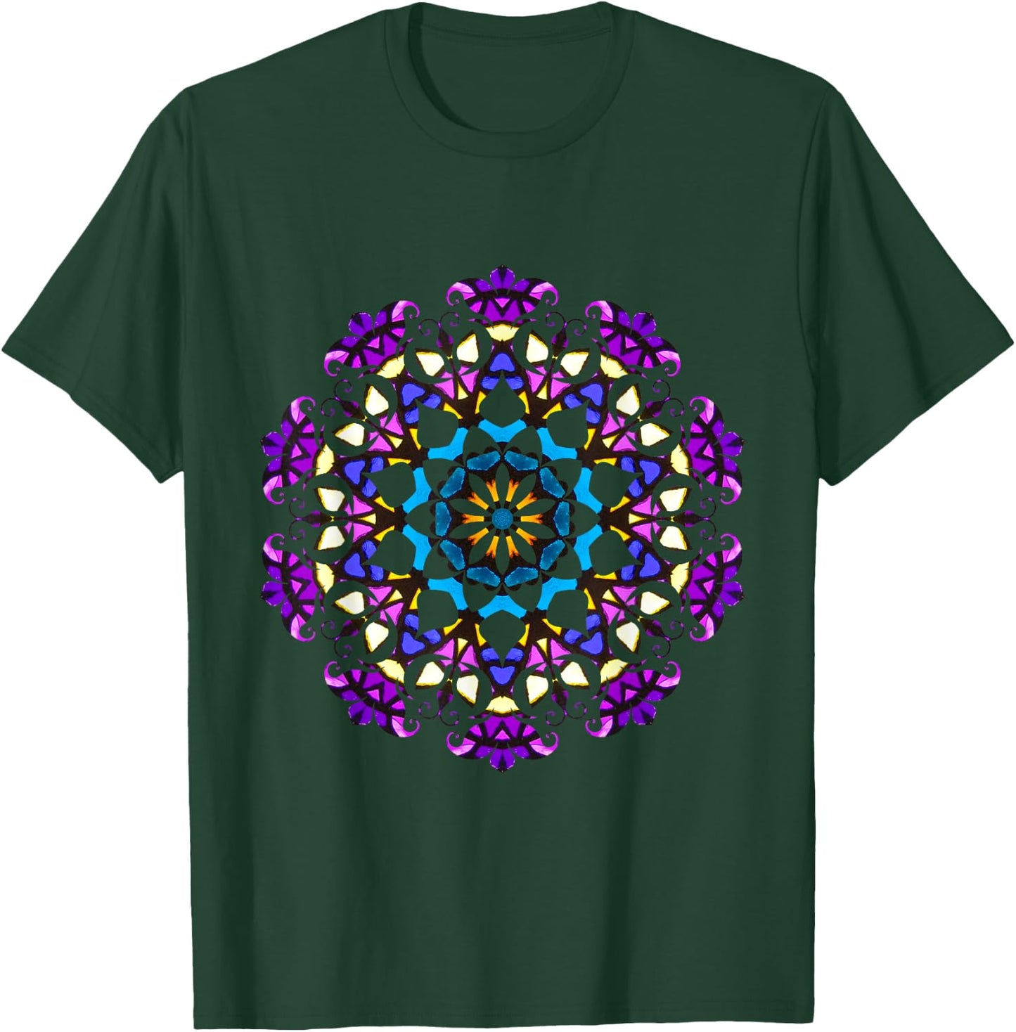 Sacred Geometry Mandala Reiki Yoga Stained Glass Shirt T-Shirt - T-Shirt | Forest