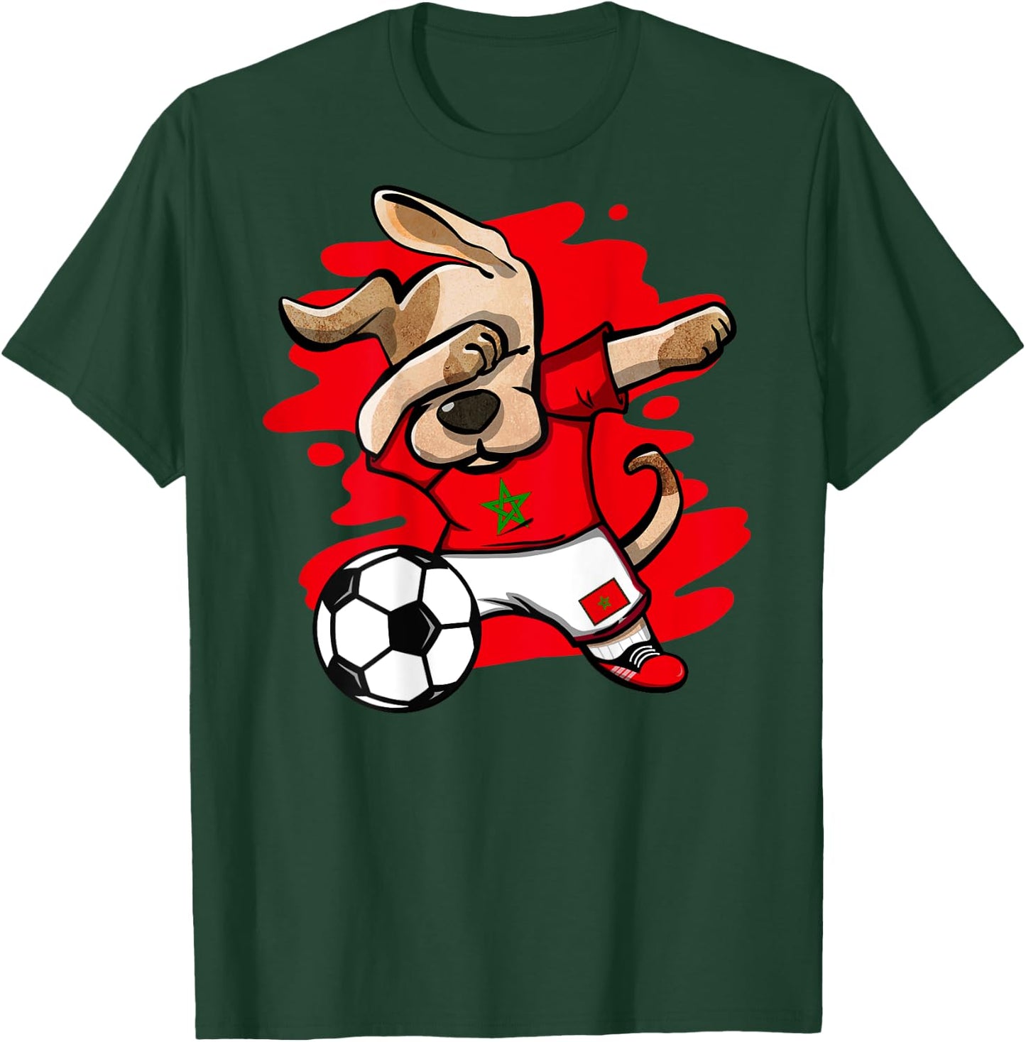 Dabbing Dog Morocco Soccer Fan Jersey Moroccan Flag Football Men Women Kids T-Shirt - T-Shirt | Forest