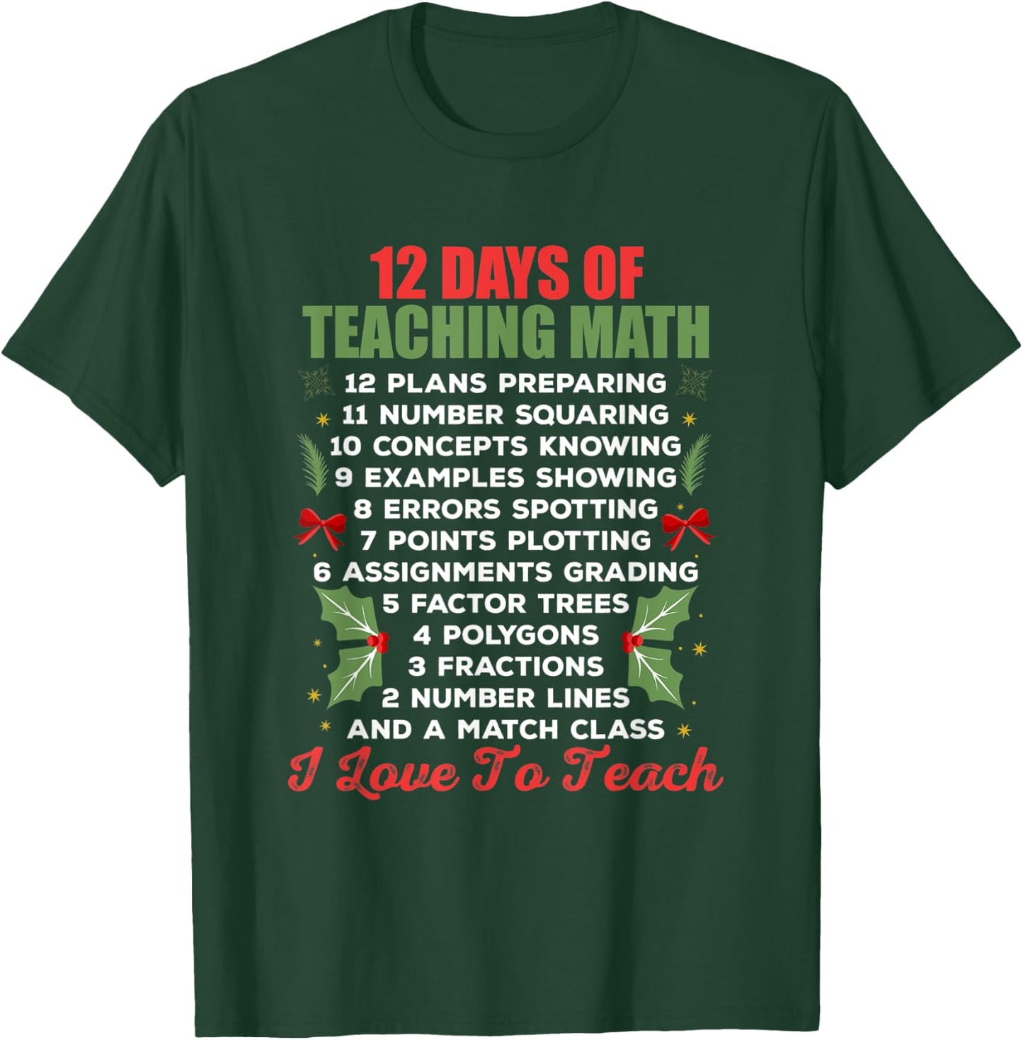 12 Days of Teaching Math Christmas Math Teacher Women T-Shirt - T-Shirt | Forest
