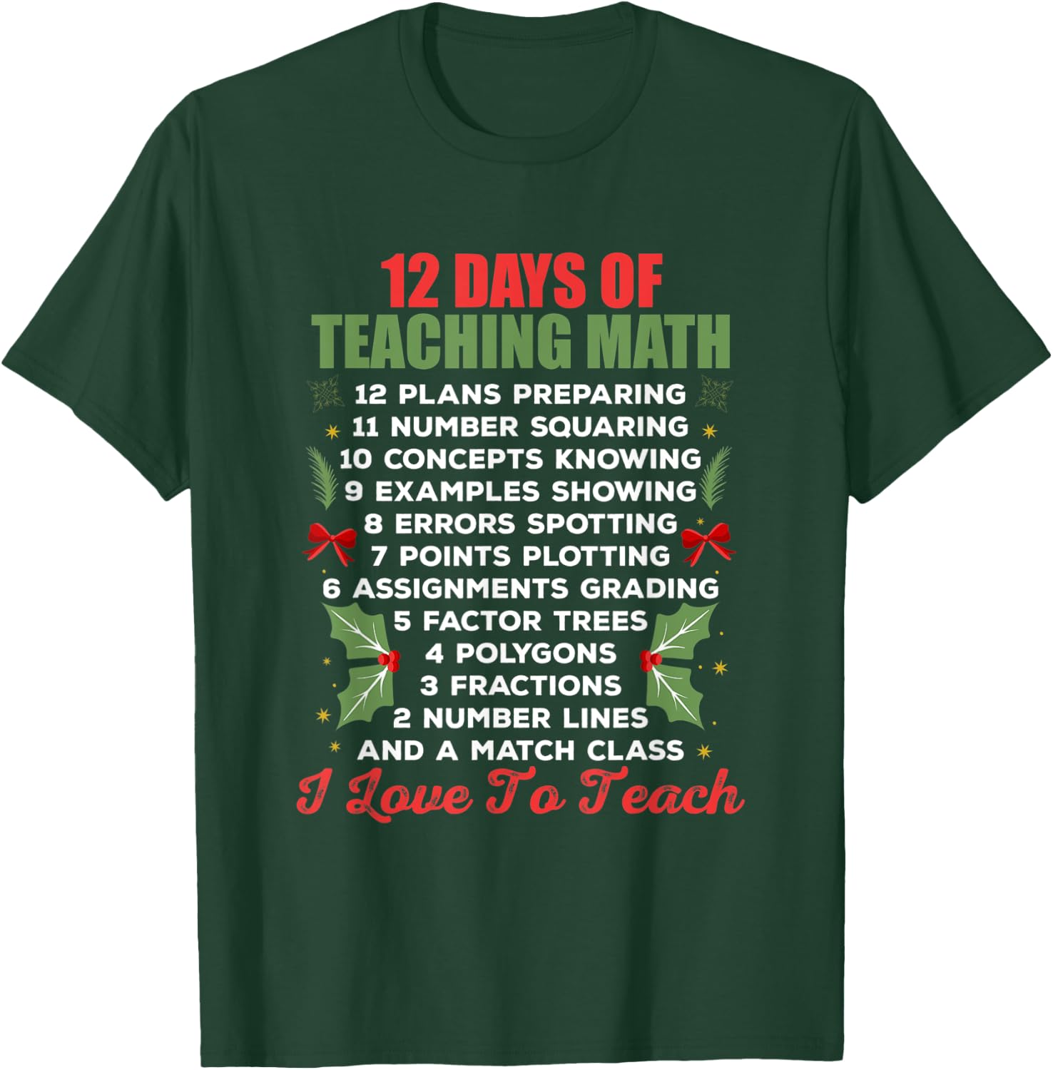 12 Days of Teaching Math Christmas Math Teacher Women T-Shirt - T-Shirt | Forest