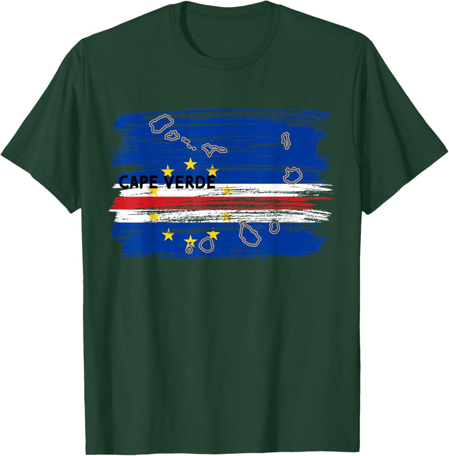 Cape Verdean flag drawing by brush, sketch of Cape Verde map T-Shirt - T-Shirt | Forest
