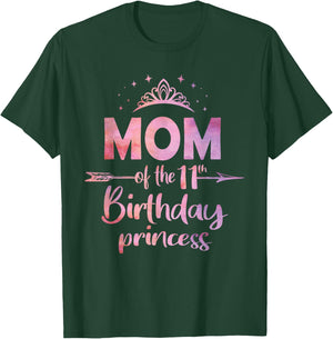 Mom Of The 11th Birthday Princess Girl 11 Years Old B-day T-Shirt - T-Shirt | Forest