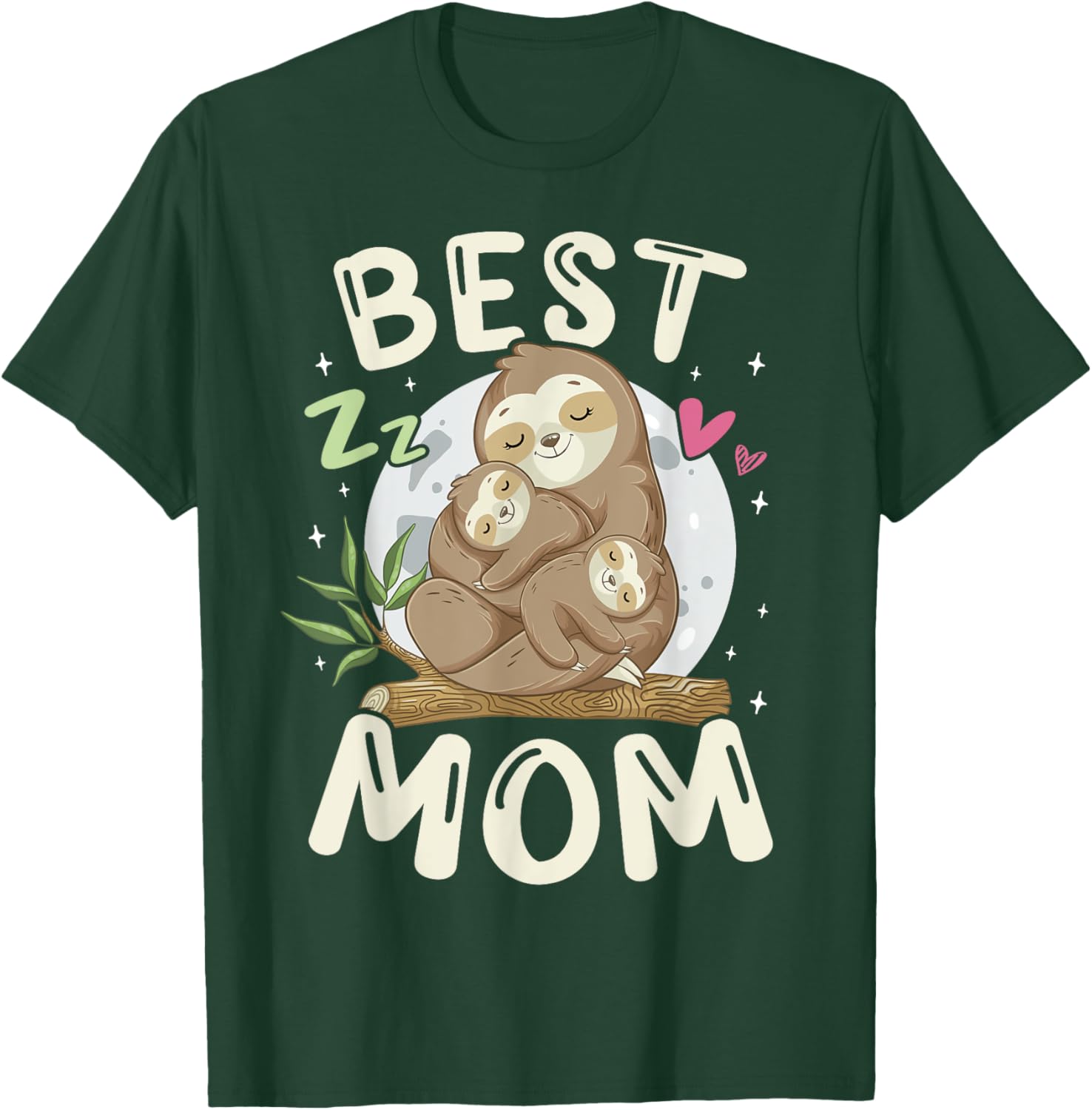 Best Mom, Cute Sloths Family, Mother's Day Funny Pajama Top T-Shirt - T-Shirt | Forest