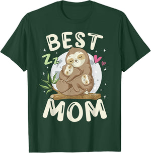 Best Mom, Cute Sloths Family, Mother's Day Funny Pajama Top T-Shirt - T-Shirt | Forest
