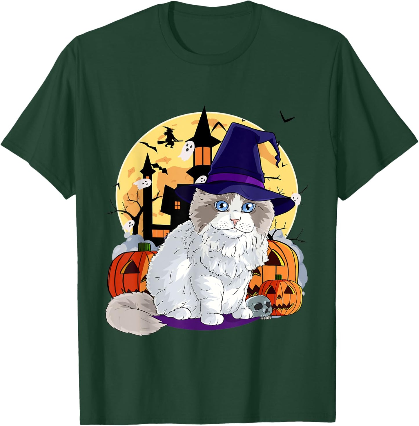 Cute Ragdoll Cat Halloween Witch Pumpkin Men Women Kids T-Shirt - T-Shirt | Forest