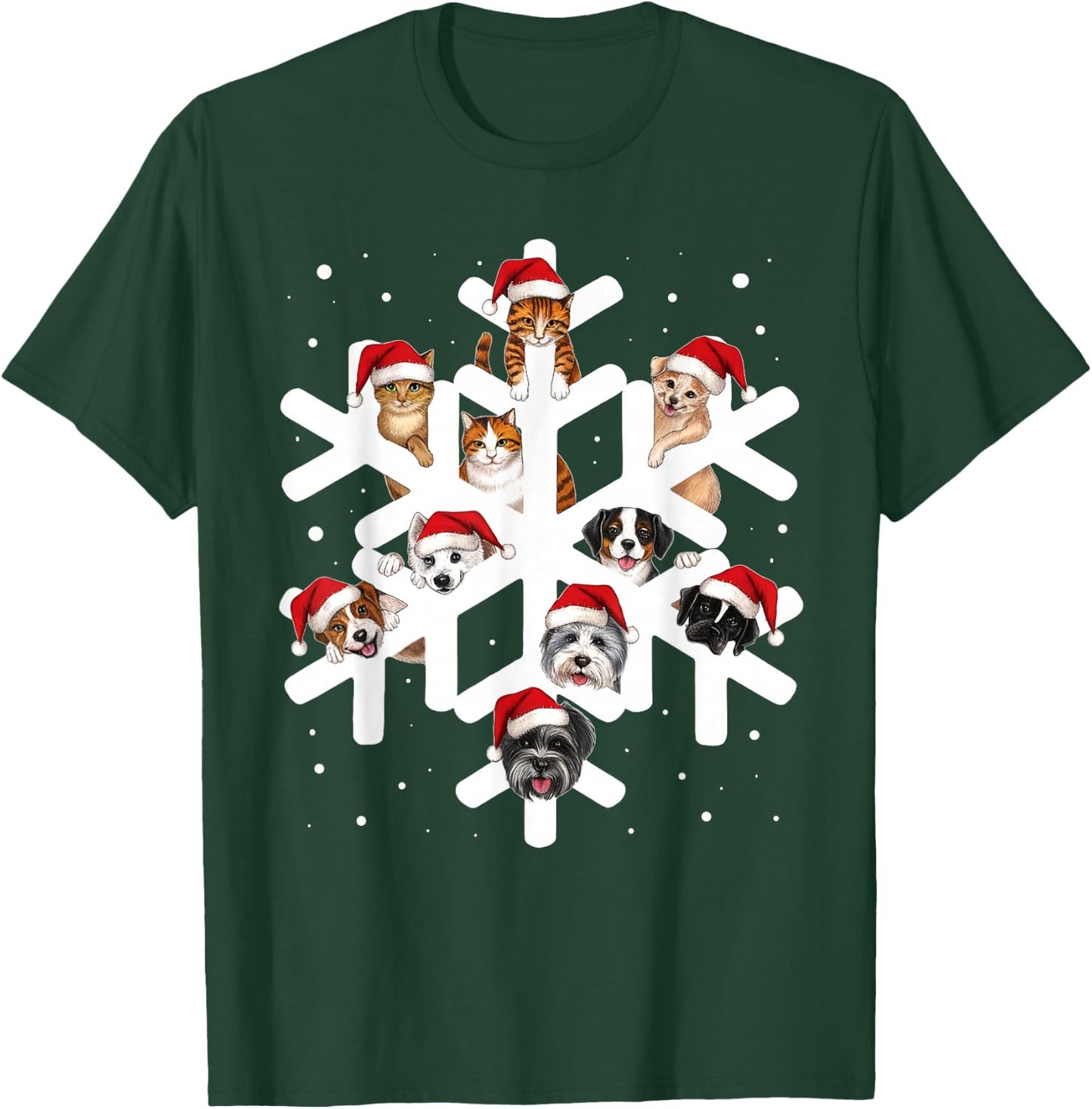 Cute Snowflake Cats Dogs Santa Hat Pets Lover Christmas Pjs T-Shirt - T-Shirt | Forest