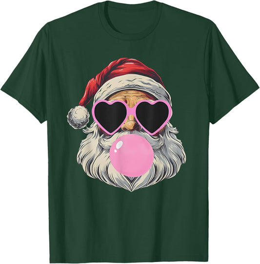 Retro Santa With Heart Glasses Bubblegum Christmas Girl Kids T-Shirt - T-Shirt | Forest